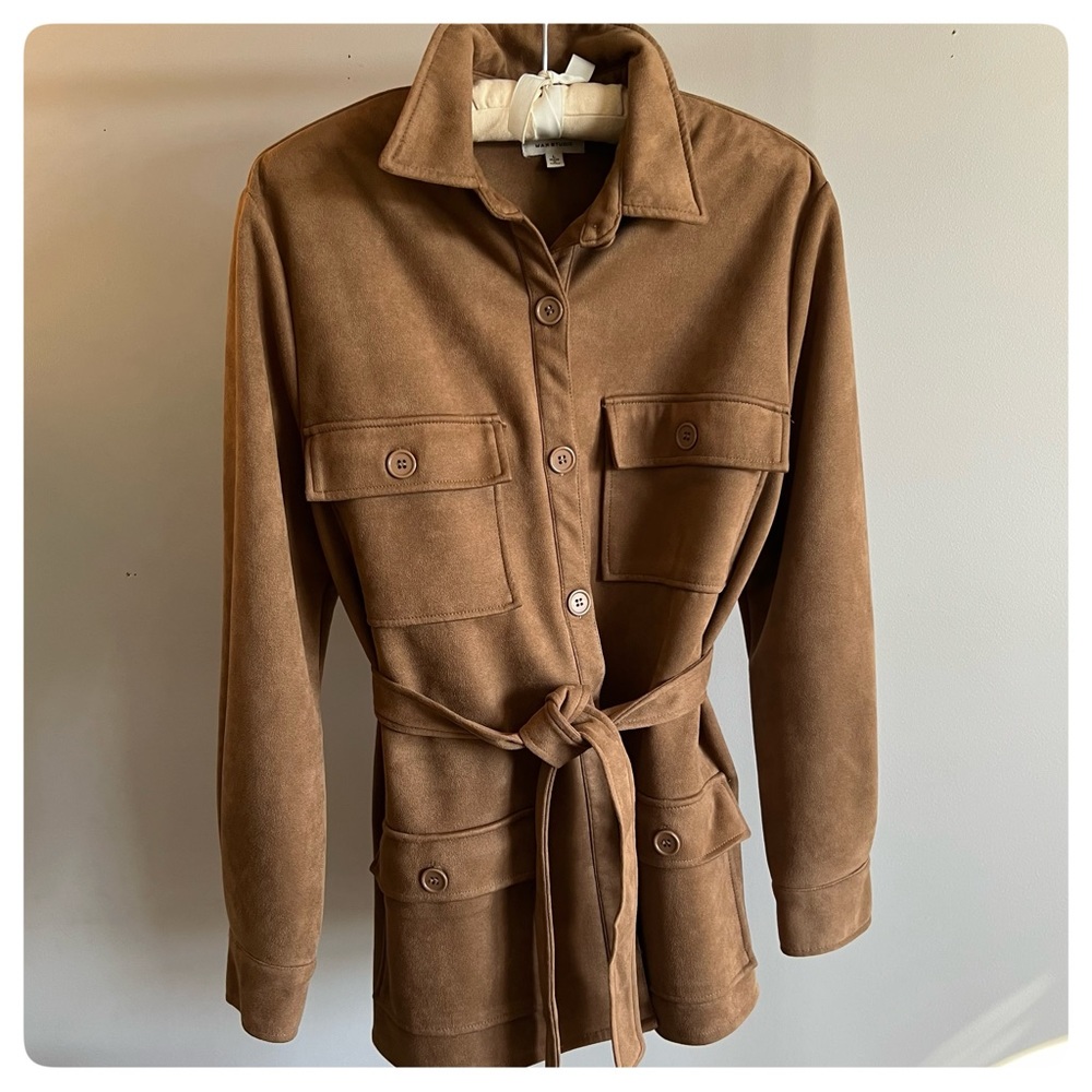 MAX STUDIO faux suede button-down shacket jacket